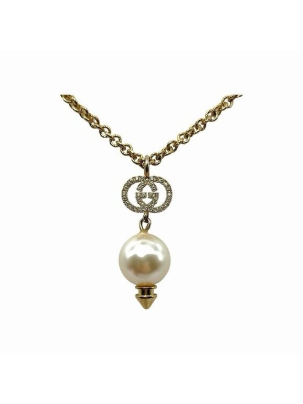 NEW Gucci Interlocking GG & Pearl Necklace 100% Authentic Crystalls